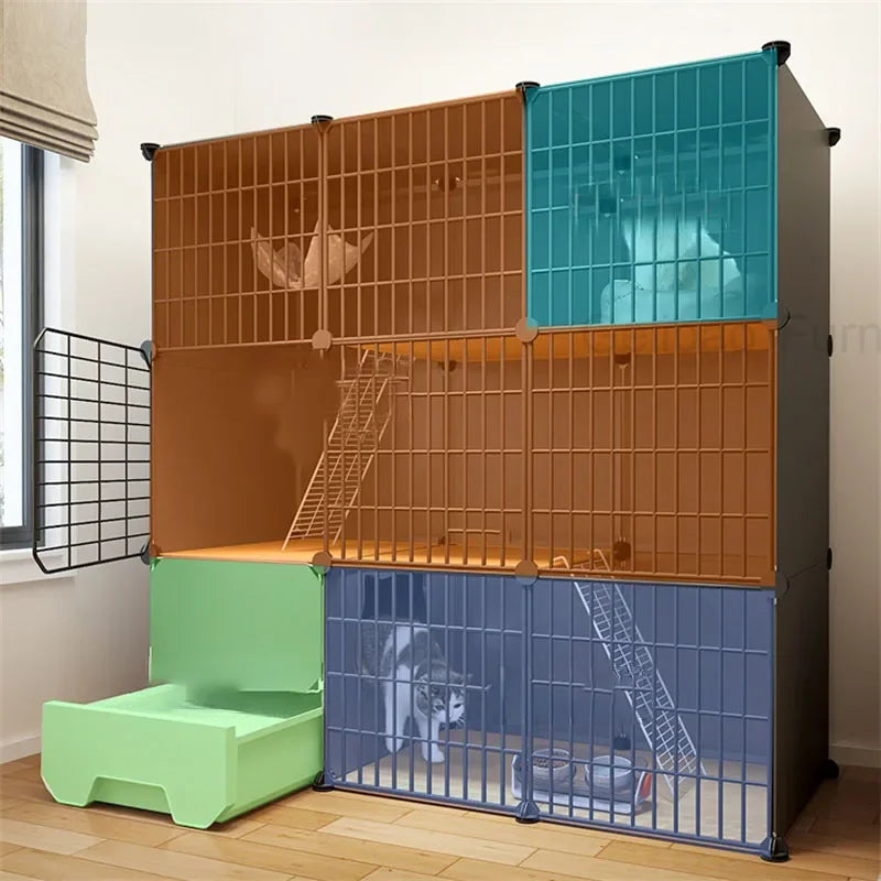 modern Iron mesh Cat Cages multi-layer space Cat Villa with Litter box Toilet pet Cage for Cats Indoor Luxury Cat house Dog Cage