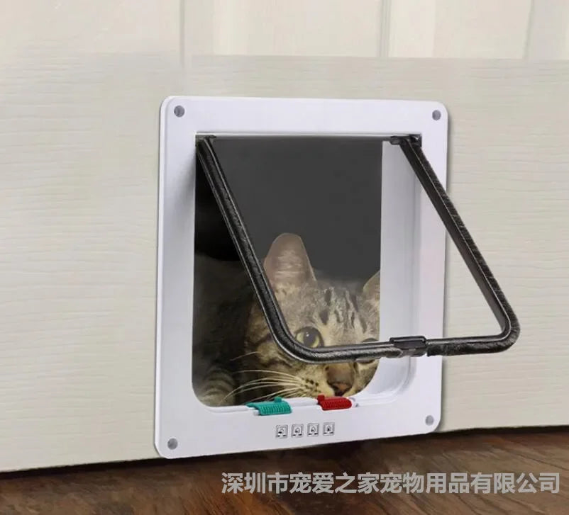 Cat Dogs Flap Doors Cat Puppy Safety Gate Puppy Kitten Safety In&out Pet Door with 4 Way Security Lock Transparent Thin Cat Door