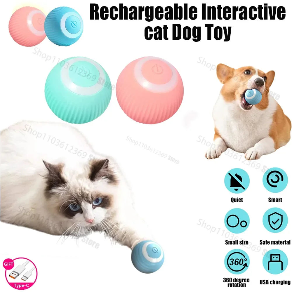 2024 Electric Cat Ball Toys USB Rechargeable Smart Interactive Cat Toy ABS Intelligent Rolling Toy Ball for Kitten Dog Playing