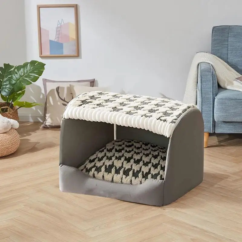 Small Dog Bed Semi Enclosed Covered Cat Bed Tent Indoor Pet House Non-Slip Cat Bed Waterproof No Deformation Pet House Cat