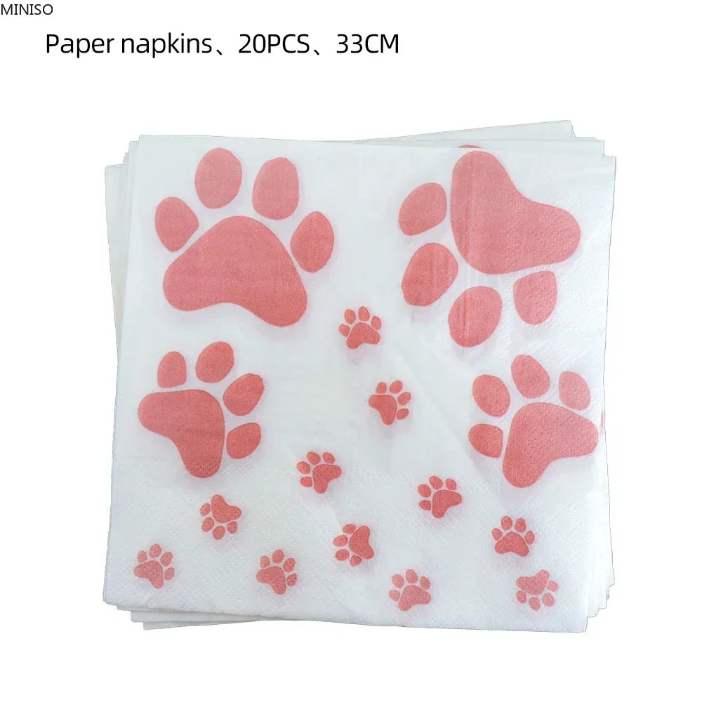 Pink Dog Paw Theme Birthday Party Decoration Disposable Tableware Set Cup Plate Pet Dog Party Decoration Baby Shower Supplies