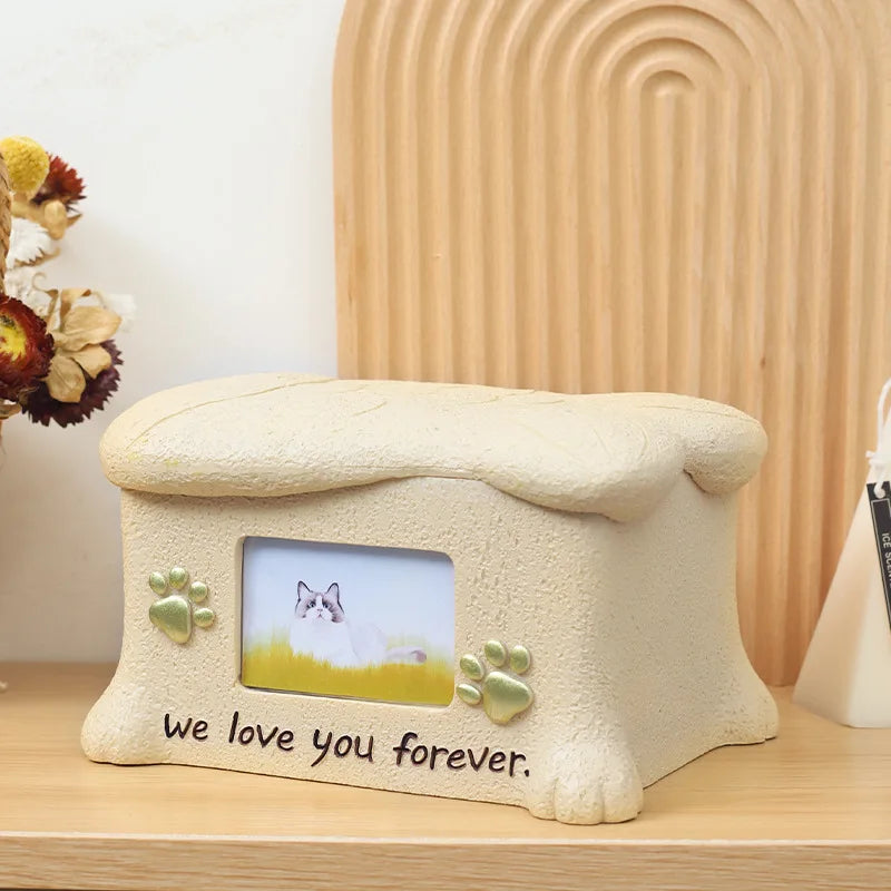Creative Resin Creative Pet Dog Cinerary Casket with Photo Frame Kitten Puppy Animal Memorial Funeral Supplies Decorative Crafts
