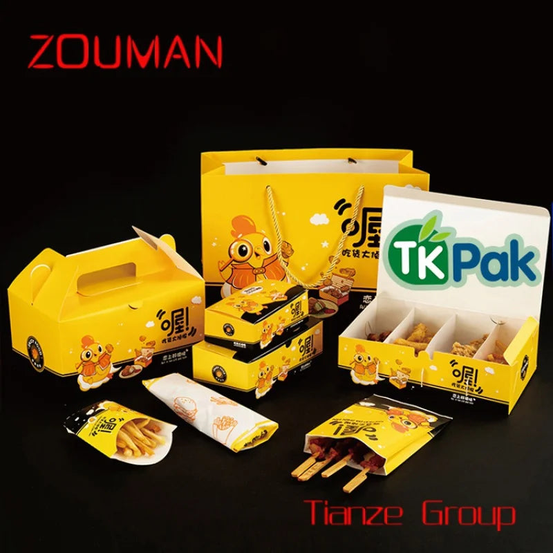 Custom , Custom Design Logo Disposable Cardboard Kraft Fast Food Lunch Fries Hot Dog Pizza Hamburger Chicken Burger Packaging Pa