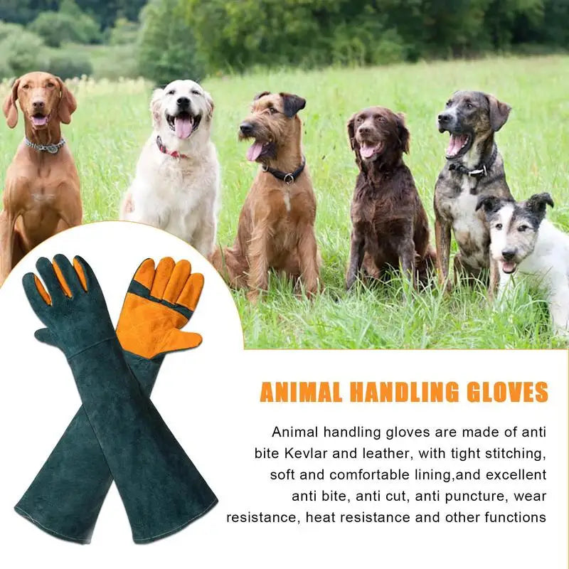 Animal Handling Gloves Leather Multipurpose Pet Grooming Gloves Puncture And Scratch Resistant Dog Bite Sleeve Pet Trapping