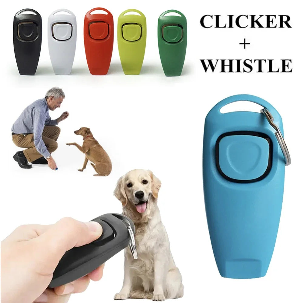 2 in 1 Pet Cat Dog Training Clicker and Whistle Adjustable Wristband Pet Trainer Assistive Guide with Key Ring Dog Pet Supplies