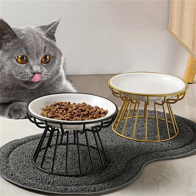 Cat Lift Bowl With Metal Stand Pet Ceramic Food Snacks Feeding Elevated Feeder Kitten Puppy Dish Dog Supplies Accessories