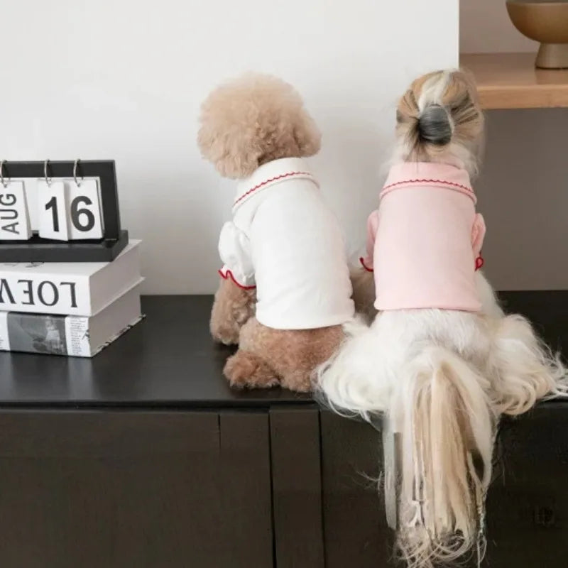 Puppy Cherry Shirt Wave Edge Bubble Sleeve Top Pet Clothes Dogs Clothing Teddy Bears Coat Dog T-Shirt Cute Puppy Clothes