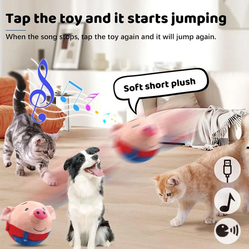 Active Moving Pet Plush Interactive Dog Toys, Moving Dog Ball Toy, Washable Cartoon Pig Plush Sound Electronic Dog Toy