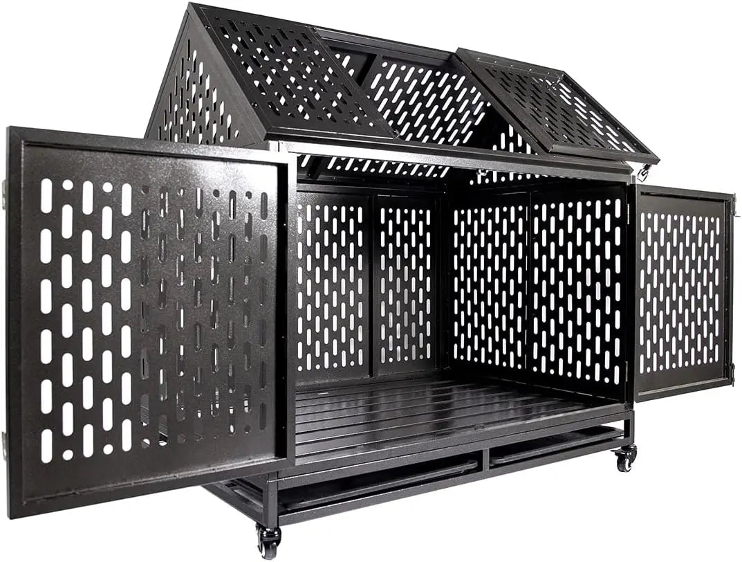 Heavy Duty Dog Crate Dog Cage, 46 inch Indestructible Metal Dog Kennel Lockable for Medium Large Dogs with Sturdy Door