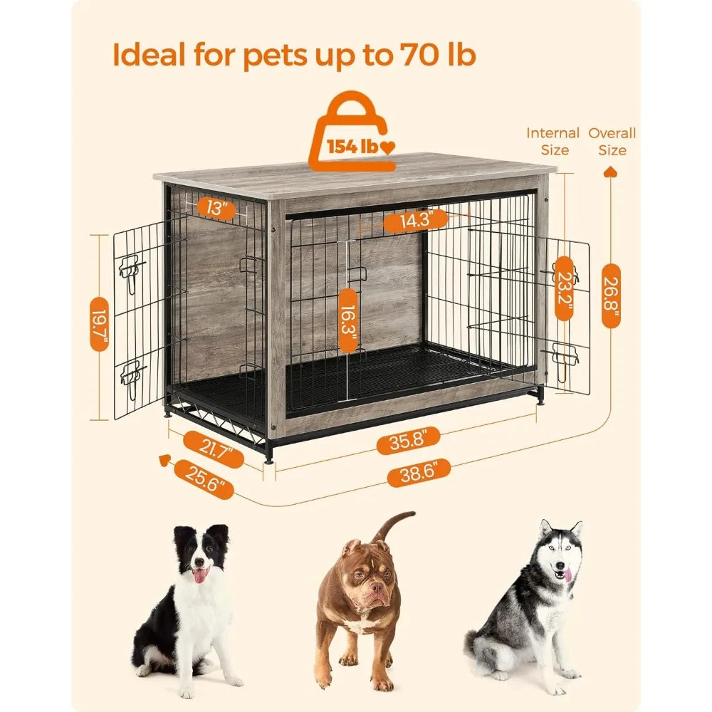 Dog Crate Furniture, Side End Table, Modern Kennel for Dogs Indoor , Heavy-Duty Dog Cage with Multi-Purpose Removable Tray