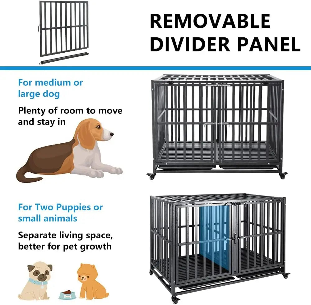 SMONTER Stackable Dog Crates with Divider- Heavy Duty Dog Cage and Kennel for 2 Small or Medium Dogs