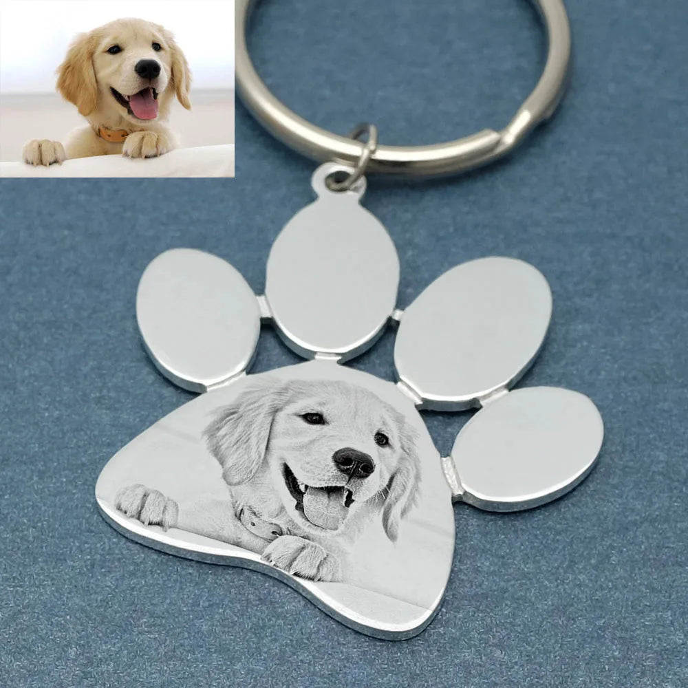 Custom Dog Pawprint Keychain Personalized Dog Cat Photo Keyring Pet Portrait Key Chain Keepsakes Pet Memorial Gift for Him Her