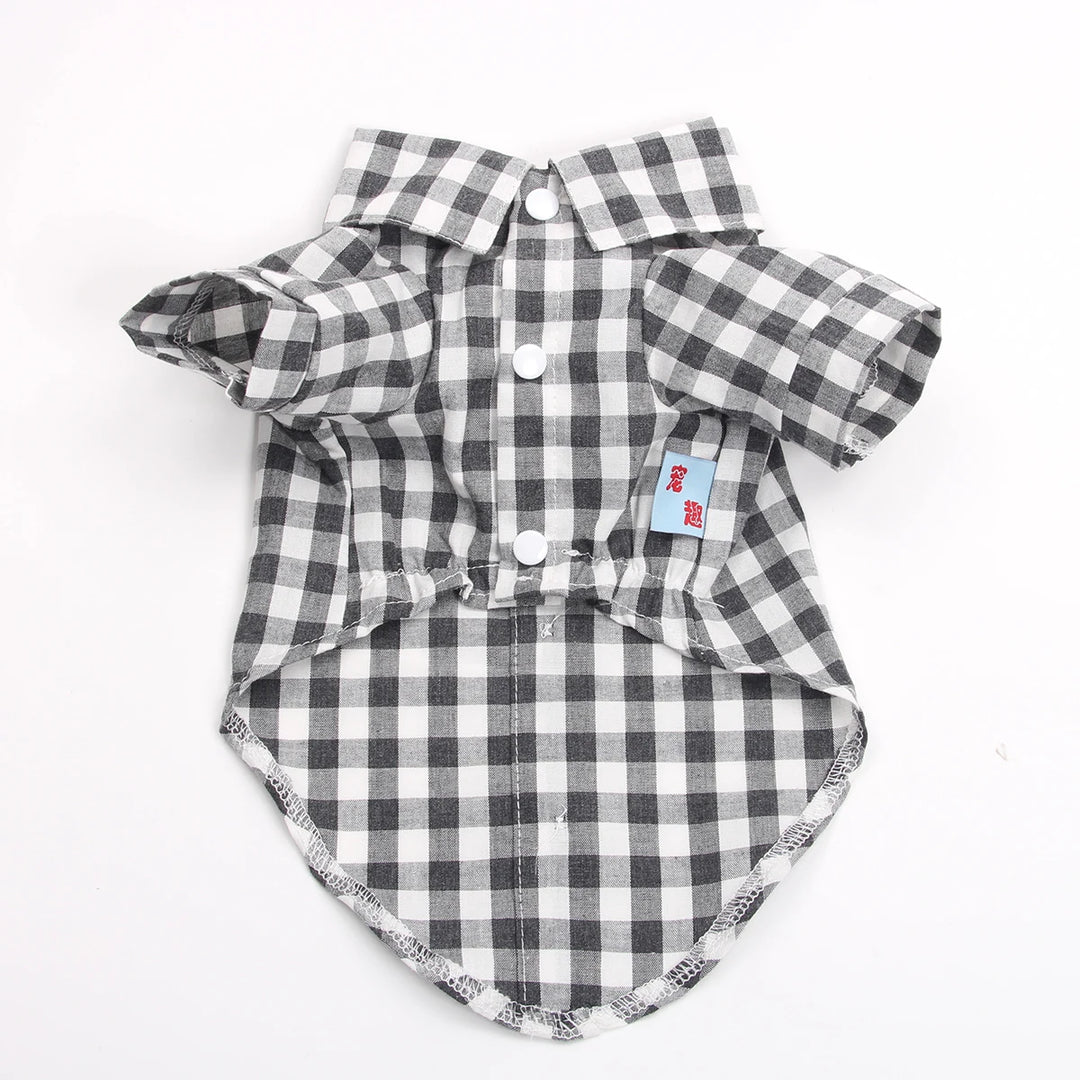 Boy Dog Cat Shirt Plaid&Necktie Tie Design Pet Puppy Blouse Spring/Summer Clothing Apparel