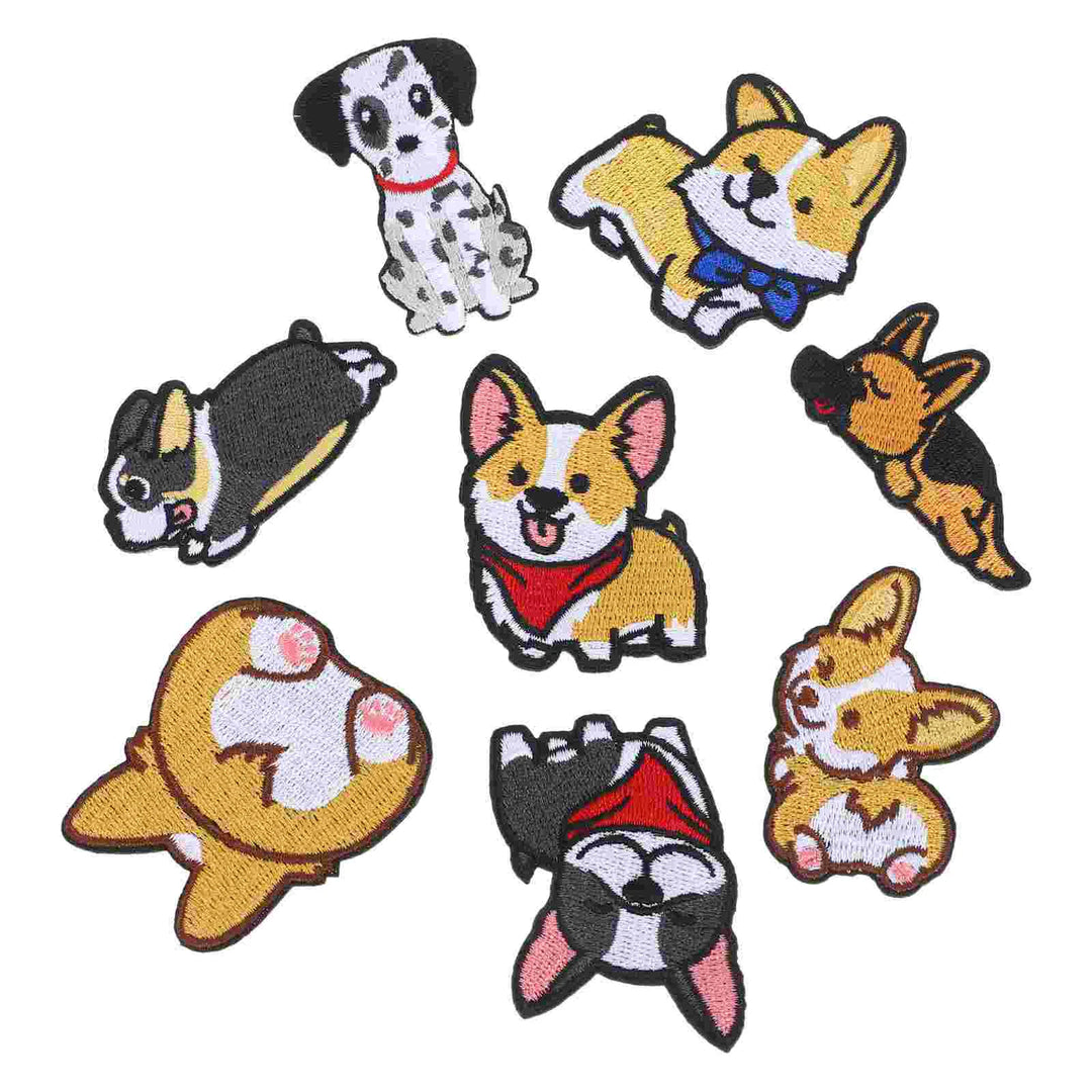 8 Pcs Dog Embroidered Patch Embroidery Cloth Patches Logo Stickers Shaped Hot Melt Decal Puppies Sewing Clothing Iron Appliques