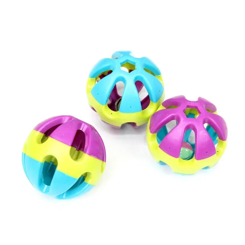 7.5cm ABS Pet Cat Dog Puppy Jingle Bell Ring Ball Round Roll Fetch Play Chewing Toy Multicolor Training Toys Interactive