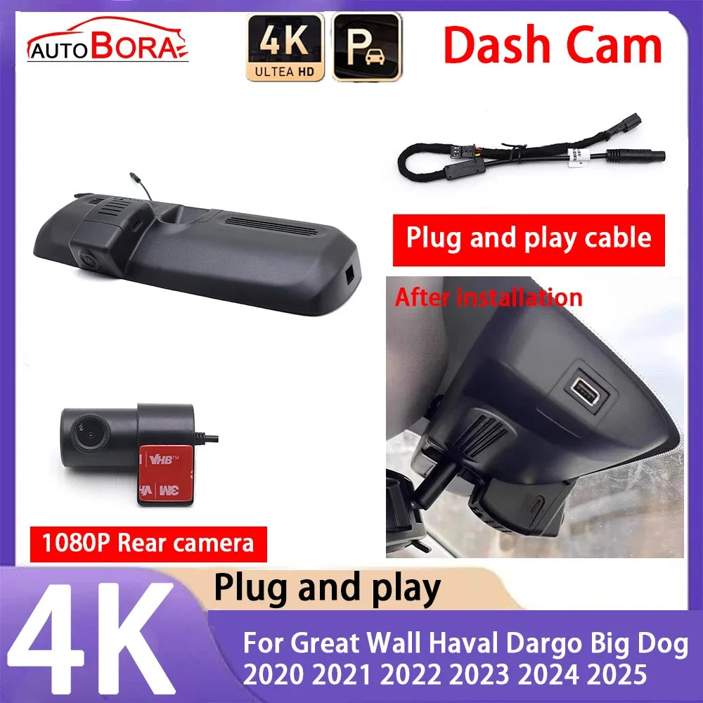 AutoBora 4K 2160P Car Camera Plug and Play UHD Dash Cam Night Vision for Great Wall Haval Dargo Big Dog 2020~2025