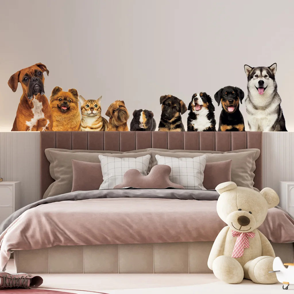 C30# 9 Cute Cats And Dogs Wall Sticker Kids Room Background Home Decoration Mural Living Room Wallpaper Funny Decal