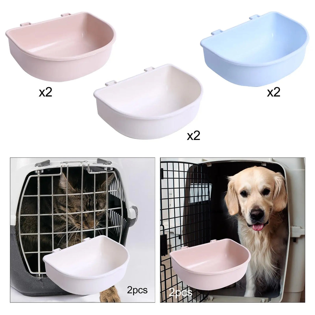 2x Pet Crate Hanging Bowls Travel Pet Carrier Bowl Slow Feeding Drink Water Bowl for Kitty Kitten Small Dogs Puppy Guinea Pigs