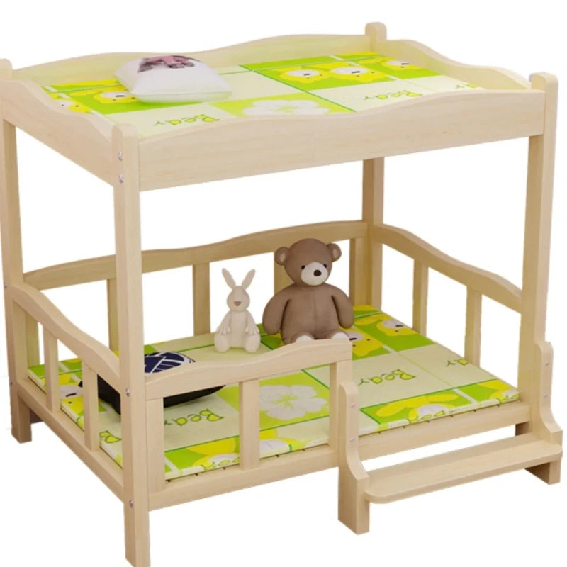 Multi Functional Dog Bed Solid Wood Pet Sleeping Quarters With Storage Rack Double Layer Teddy Puppy Bedstead Princess Cat Berth