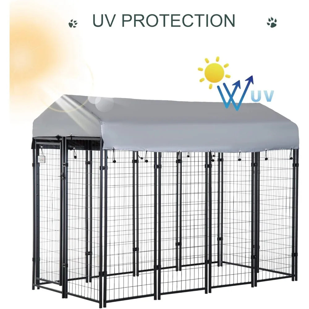 8'x 4x 6 Dog Playpen Outdoor, Dog Kennel Dog Exercise Pen with Lockable Door, Water-Resistant Canopy, for Medium and Large