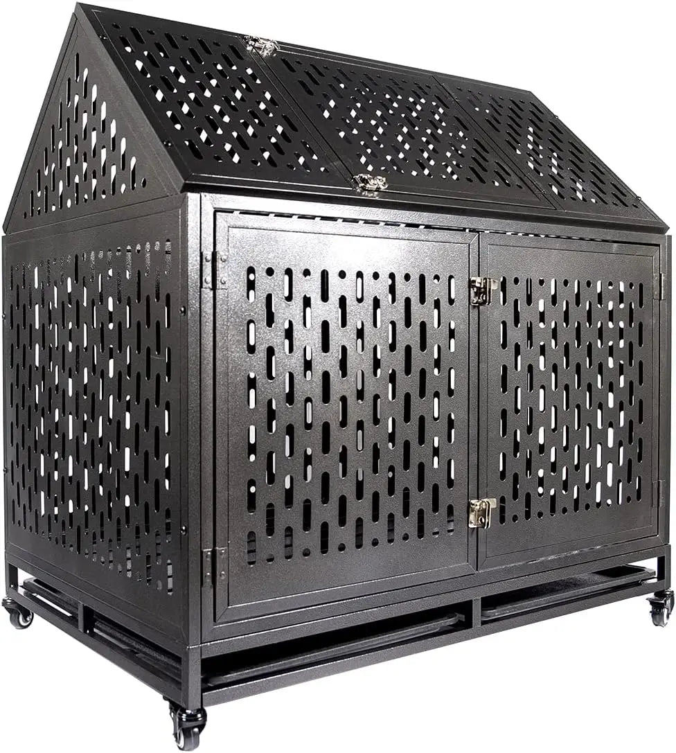 Heavy Duty Dog Crate Dog Cage, 46 inch Indestructible Metal Dog Kennel Lockable for Medium Large Dogs with Sturdy Door